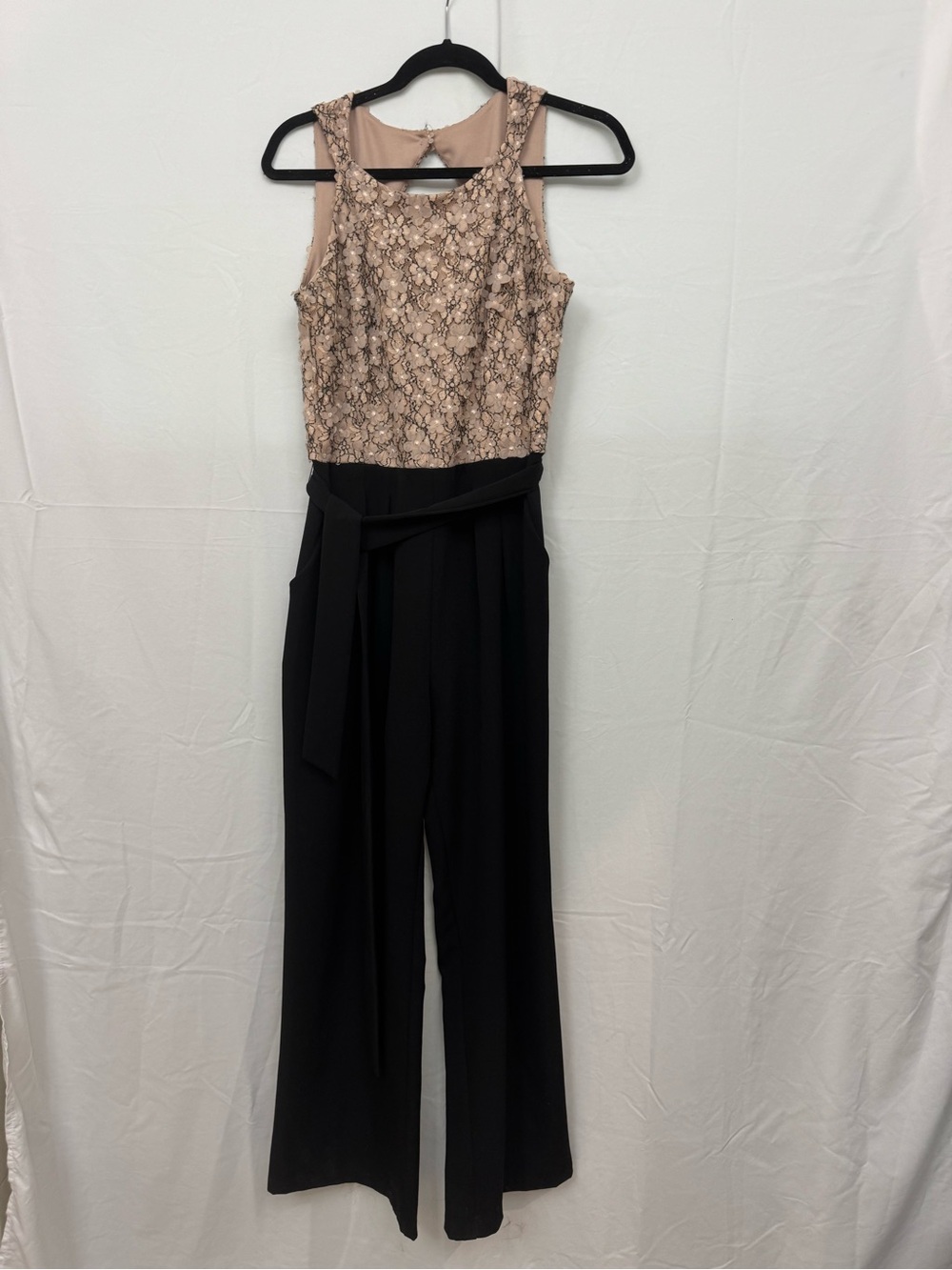 Sleeveless Lace Bodice Black Wide-Leg Jumpsuit - Nude/Black